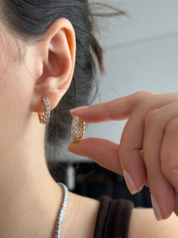 Rose Renkli Taşlı Küpe