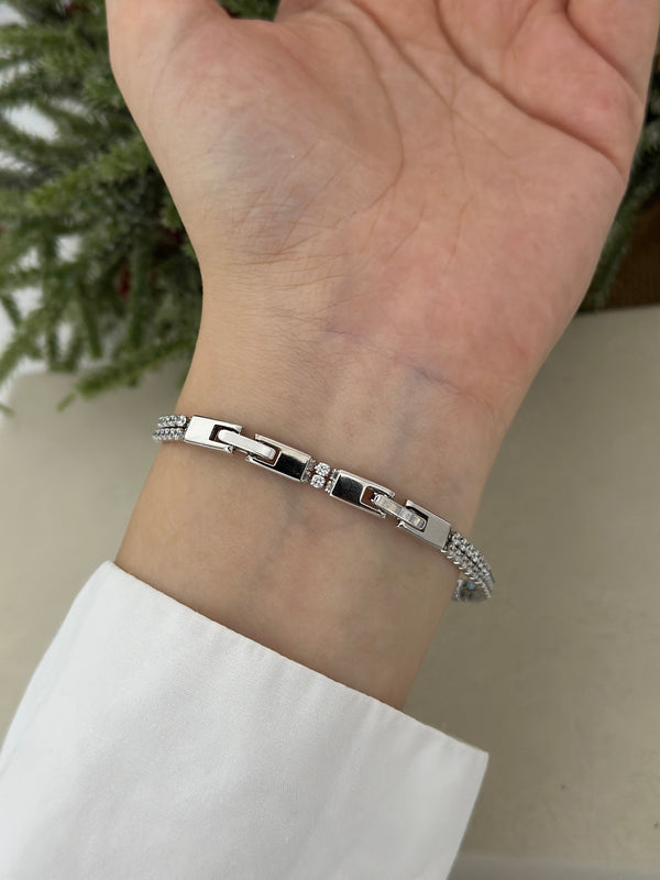 Çift Sıra Silver Su Yolu Bileklik