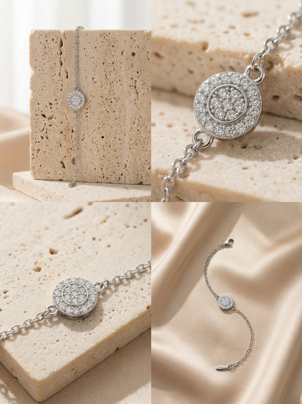 Silver Ortası Yuvarlak Taş Bileklik