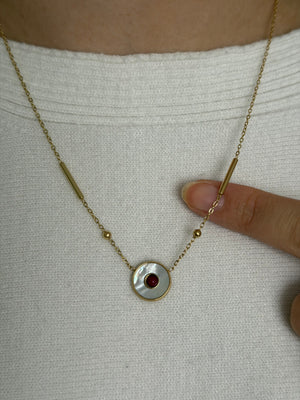 Sedefli Bordo Taşlı Kolye