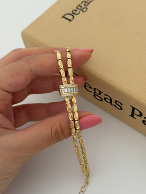 Lazer Desenli Top Çift Sıra Bileklik