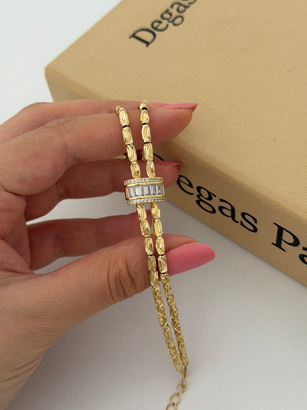 Lazer Desenli Top Çift Sıra Bileklik