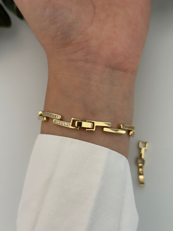 Gold Zikzak Taşlı Bileklik