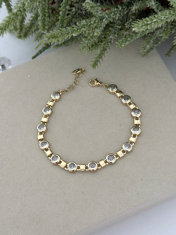 Yuvarlak Taş Kare Plaka Bileklik