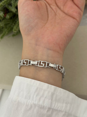 Silver Büyük Boy Taşlı Labirent Bileklik