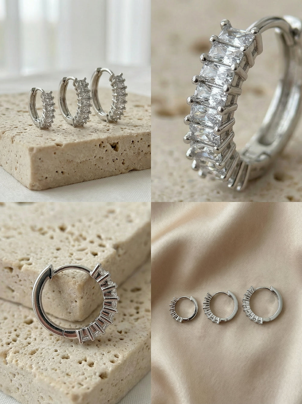 Silver Üç Boy Halka Küpe