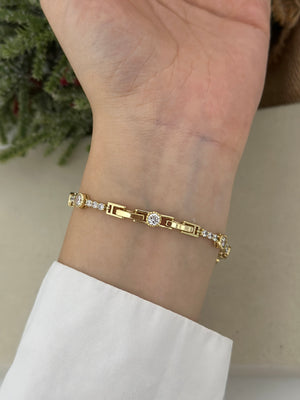 Gold Yuvarlak Plaka Su Yolu Bileklik