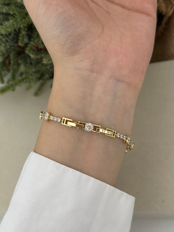 Gold Yuvarlak Plaka Su Yolu Bileklik