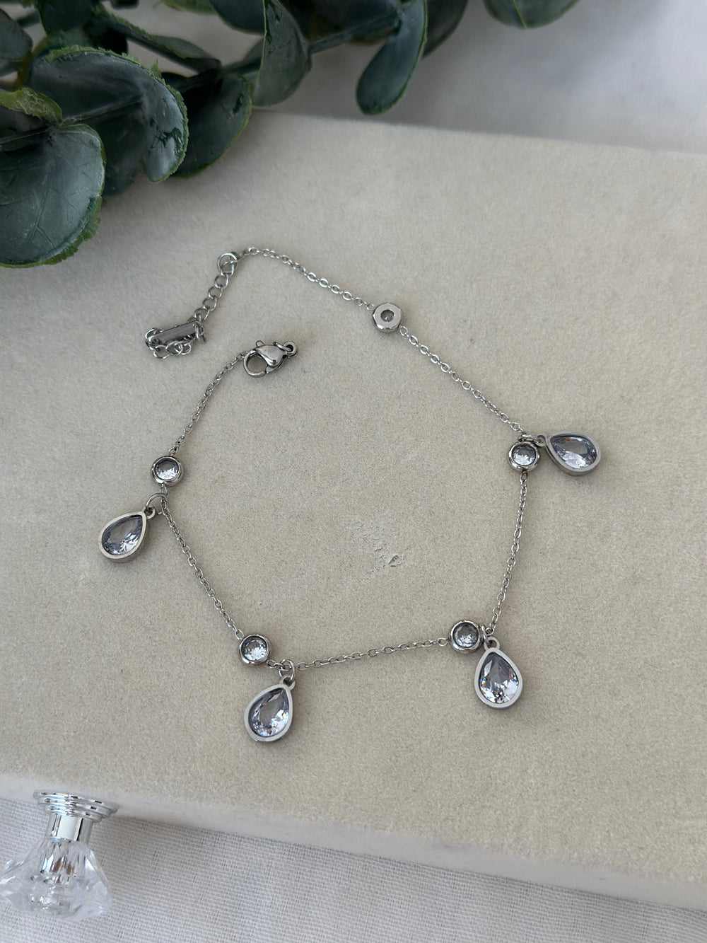 Çelik Silver Damla Taşlı Halhal