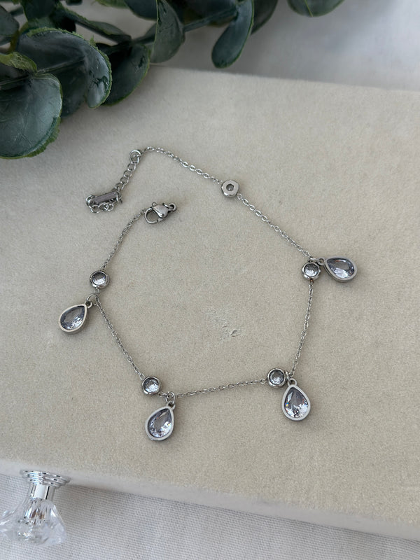 Çelik Silver Damla Taşlı Halhal