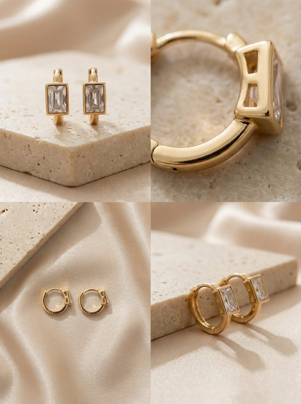 Rose Baget Taşlı Küpe