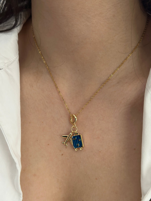 Çelik Uçak-Valiz Charmlı Kolye