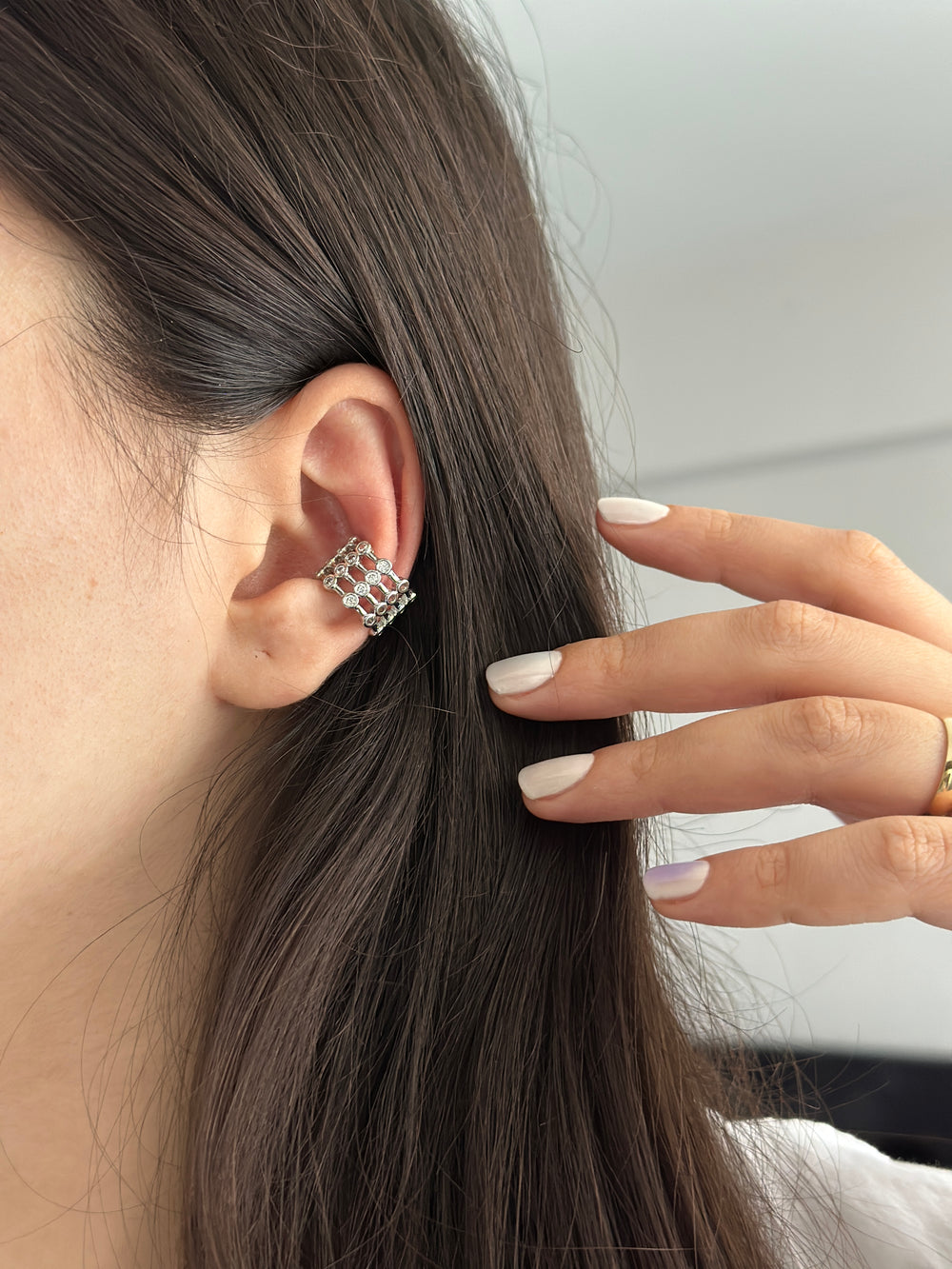 Dört Sıralı Silver Kıkırdak Küpe