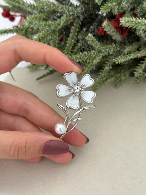 İnci Detay Çiçek Broş
