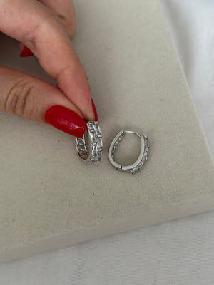 Silver Baget Taşlı Küpe