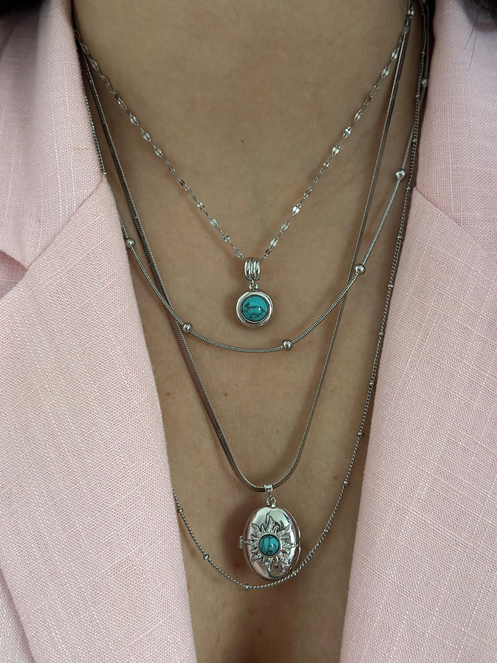 Çelik Silver Kapaklı Çoklu Kolye