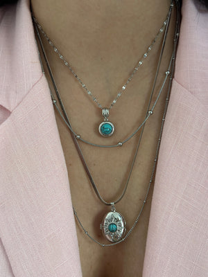 Çelik Silver Kapaklı Çoklu Kolye