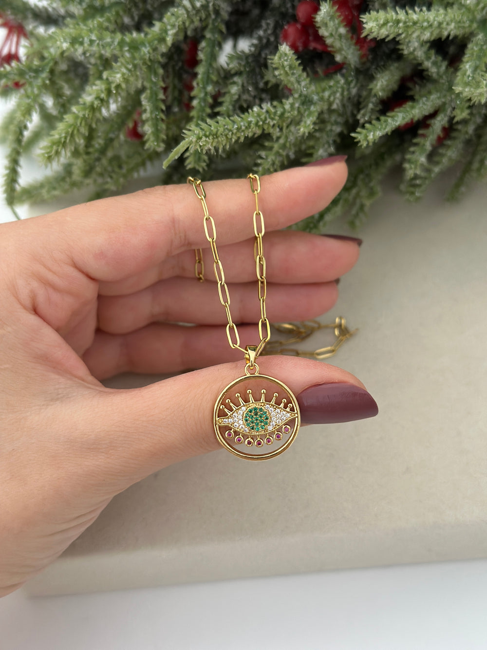 Göz Detay Ataç Zincir Taşlı Kolye