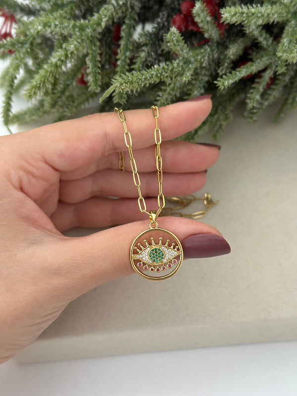 Göz Detay Ataç Zincir Taşlı Kolye