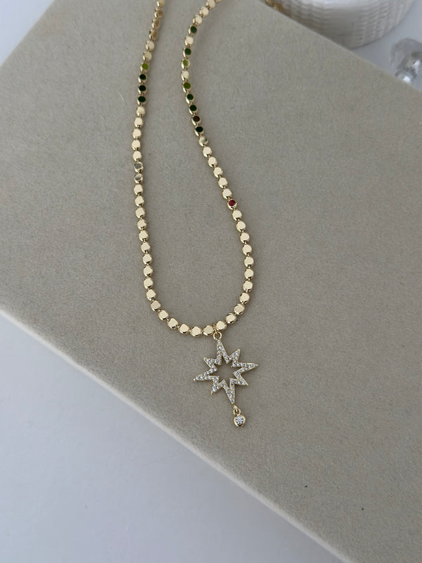 Kuzey Yıldız Uçlu Pul Ezme Kolye