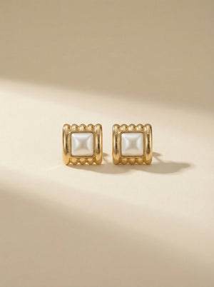 Kare Plaka İncili Küpe