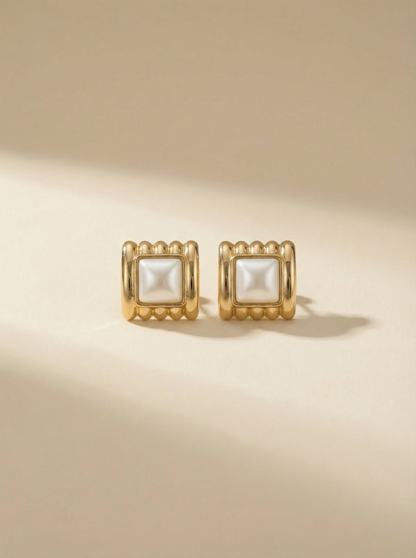 Kare Plaka İncili Küpe