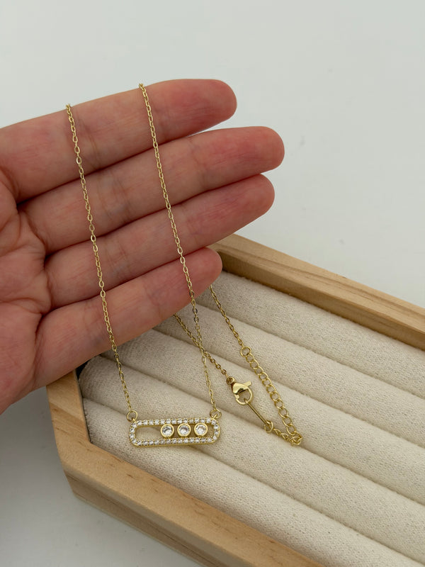 Gold Üç Taş Sıralı Kolye