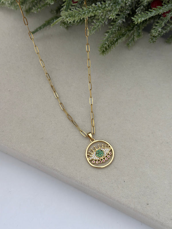 Göz Detay Ataç Zincir Taşlı Kolye