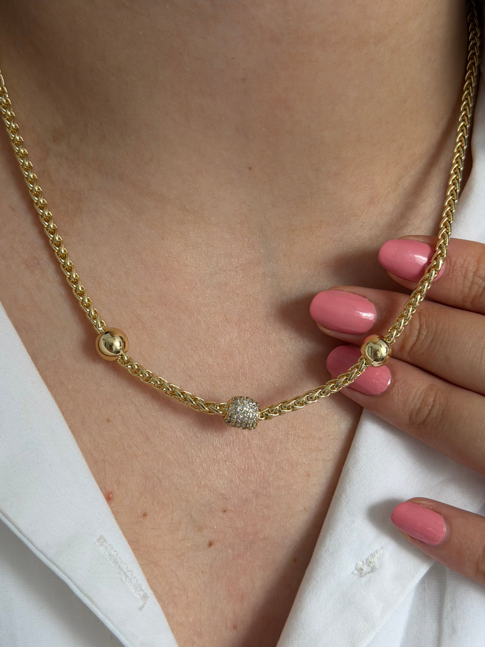 Hasır Örme Topçuk Detaylı Kolye