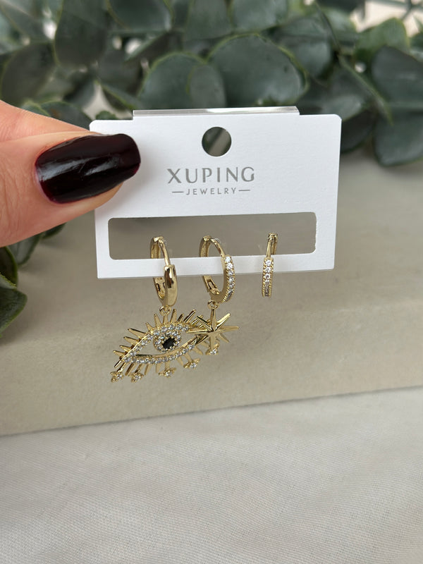 Göz Charmlı Üçlü Küpe