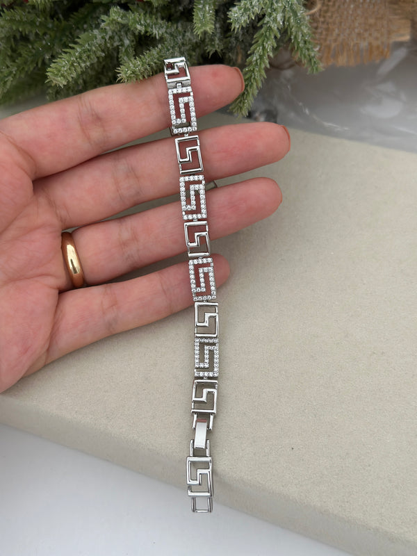 Silver Büyük Boy Taşlı Labirent Bileklik