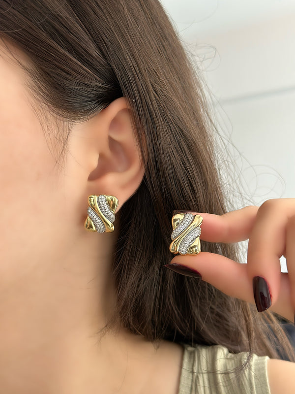 Kare Plaka İki Renk Küpe