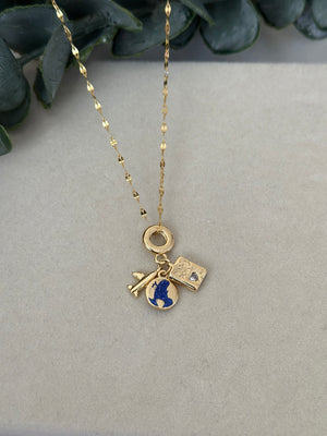 Çelik Pasaport-Uçak-Dünya Charmlı Kolye