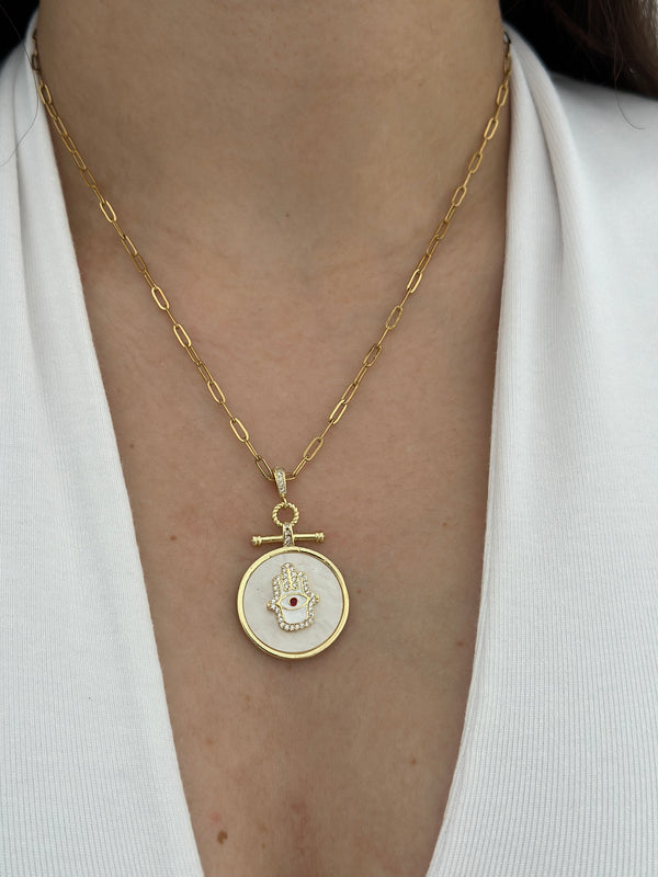 Sedefli Ataç Zincir El Sembol Kolye