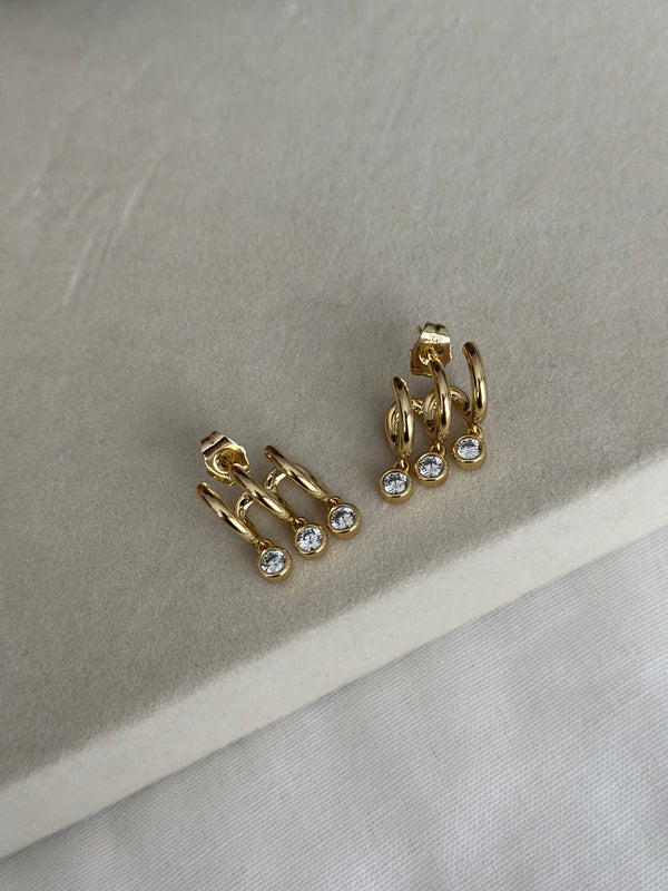 Ucu Taşlı Üçlü Görünüm Küpe