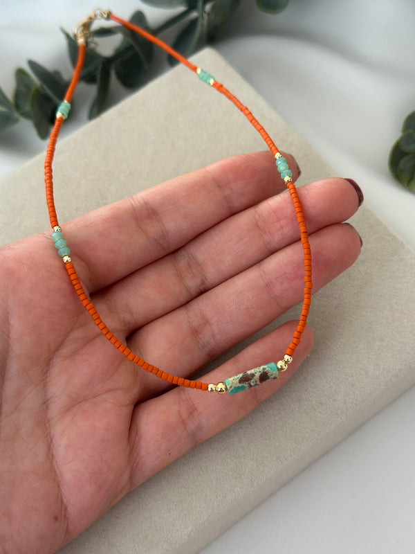 Ucu Doğal Taş Turuncu Kolye