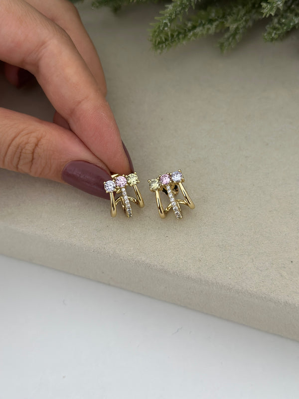 Renkli Üçlü Görünüm Küpe