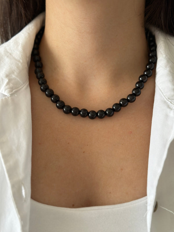 Siyah İnci Top Kolye