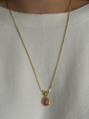 Pembe Charmlı Pul Ezme Kolye