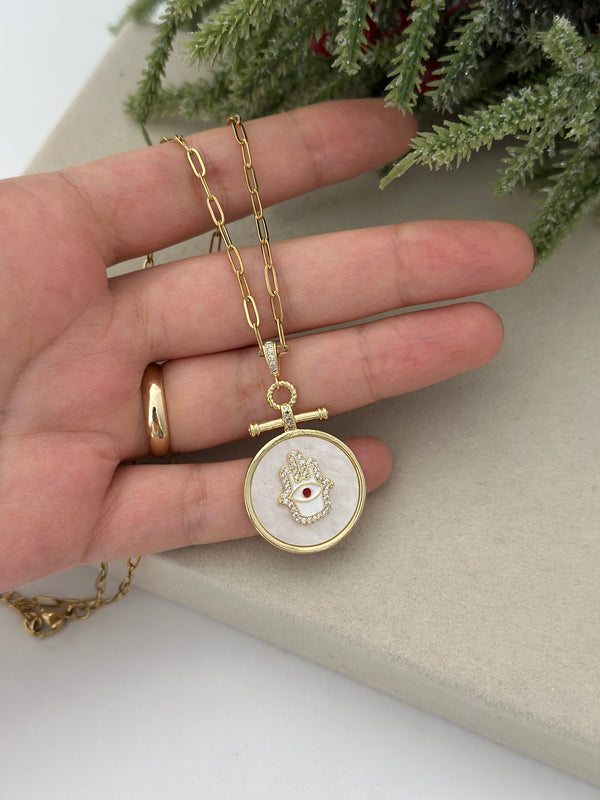 Sedefli Ataç Zincir El Sembol Kolye