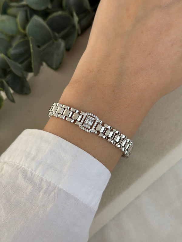 Silver Kordon Ortası Baget Taşlı Bileklik