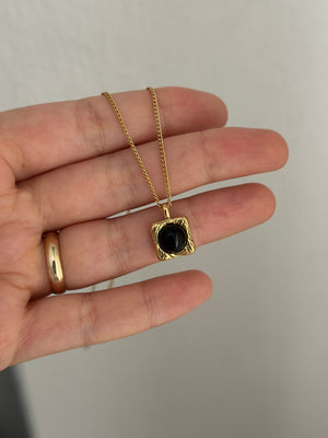 Çelik Siyah Taş Boho Kolye