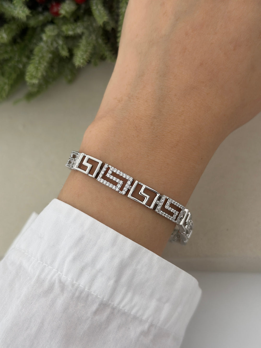 Silver Büyük Boy Taşlı Labirent Bileklik