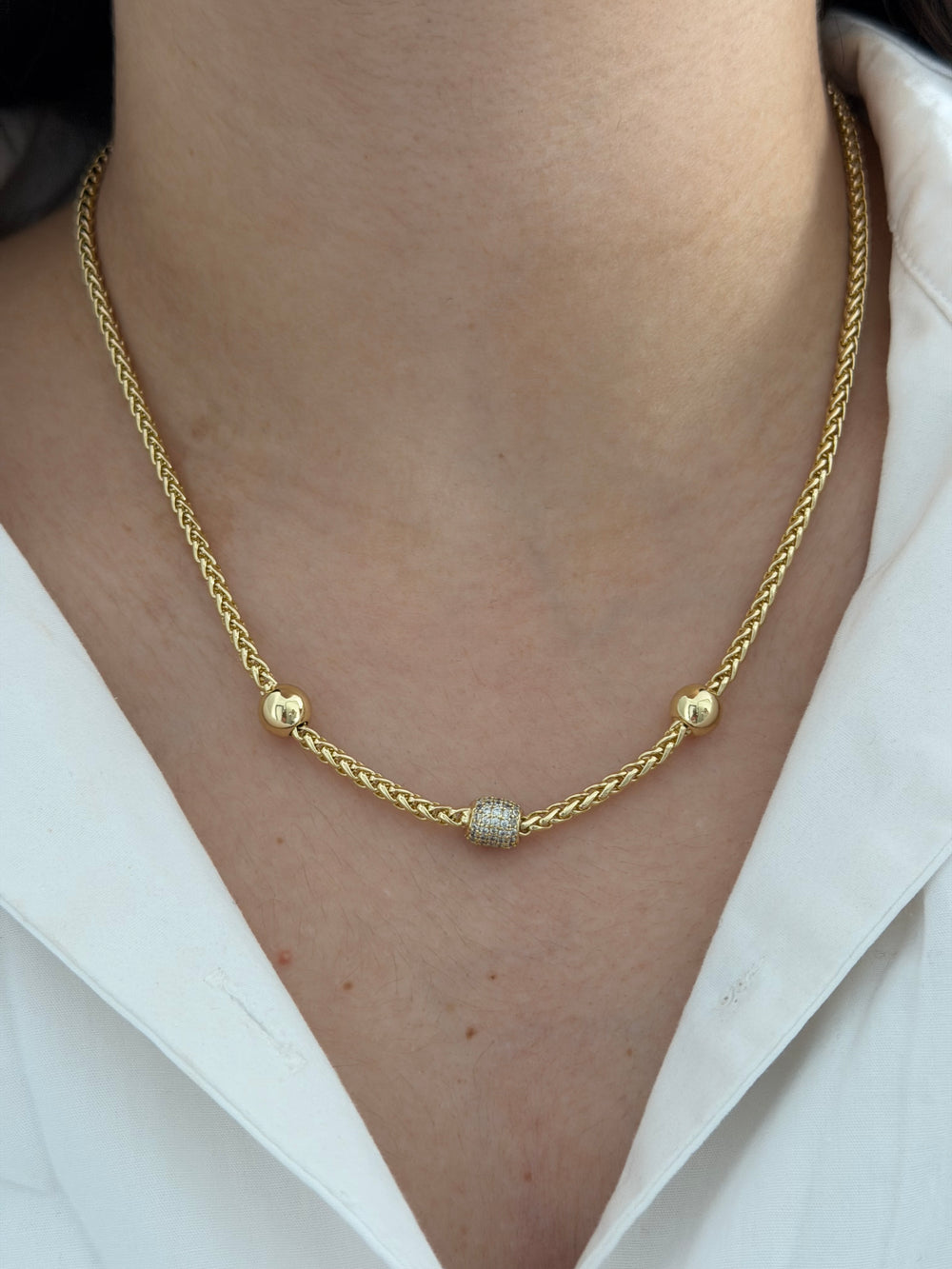 Hasır Örme Topçuk Detaylı Kolye