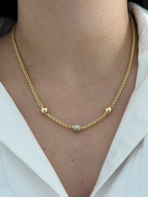 Hasır Örme Topçuk Detaylı Kolye