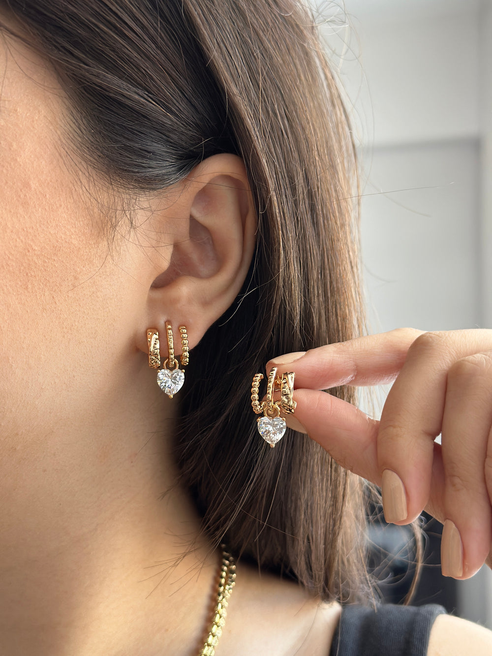 Rose Ucu Kalpli Çoklu Görünüm Küpe