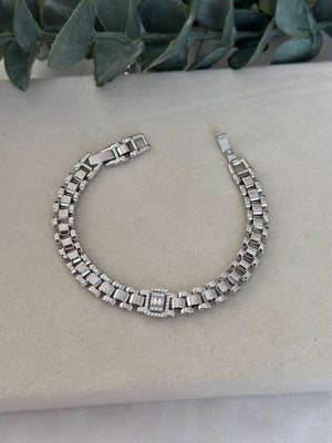 Silver Kordon Ortası Baget Taşlı Bileklik