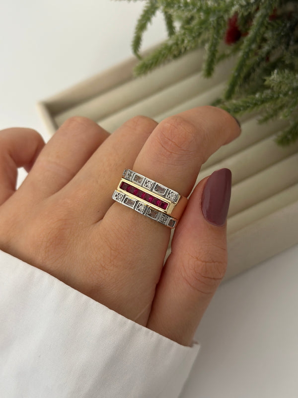 Pembe-Baget Taşlı Yüzük