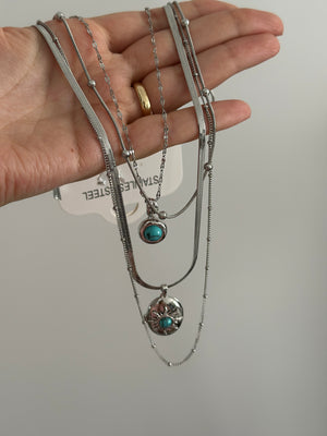 Çelik Silver Kapaklı Çoklu Kolye