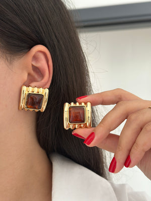 Kahverengi Kare Küpe